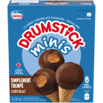 Minis Cônes du désert surgelés au chocolat simplement trempés DRUMSTICK, emballage multiple, 6 x 63 ml.