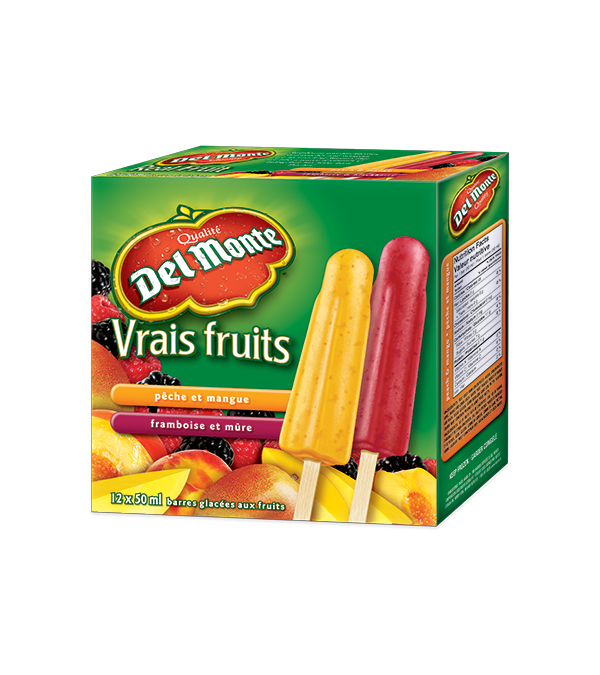 Title text placeholder DEL MONTE Barres de fruits surgelées Pêche / Mangue & Framboise / Mûre, 12 x 50 ml.