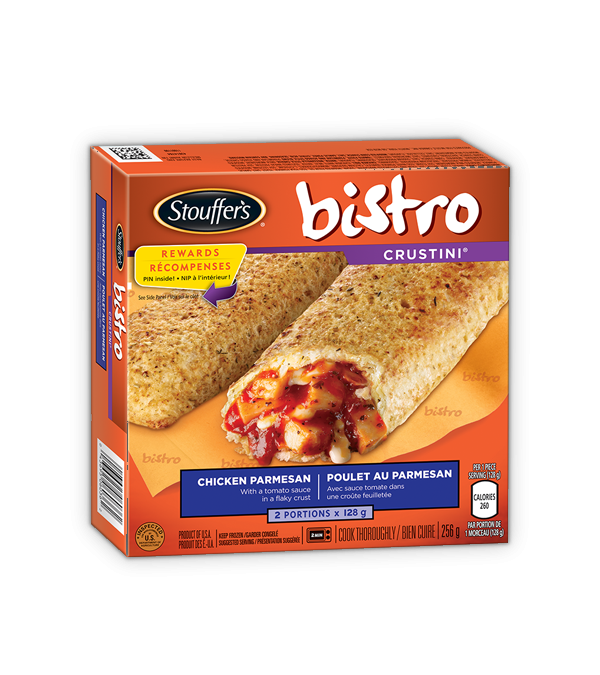 Title text placeholder STOUFFER'S BISTRO Crustini Poulet Parmesan, 256 grammes.
