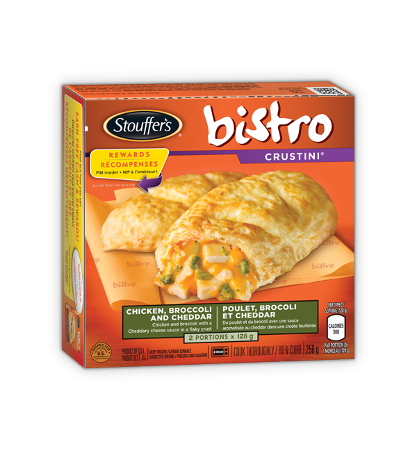 Title text placeholder STOUFFER'S BISTRO Crustini Poulet, brocoli et cheddar, 256 grammes.
