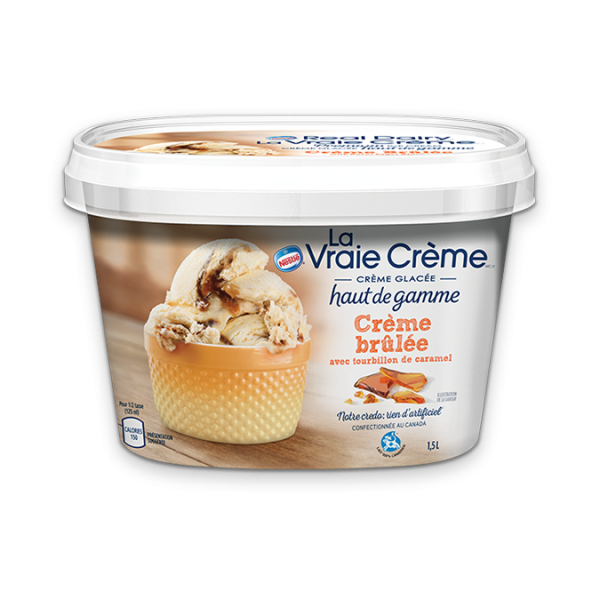 Title text placeholder REAL DAIRY Crème Brûlée avec Ondulation de Sucre Brûlé Glace, 1,5 Litre