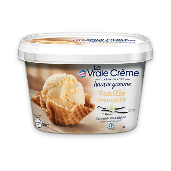 Title text placeholder REAL DAIRY Crème glacée à la vanille française, 1,5 litre.