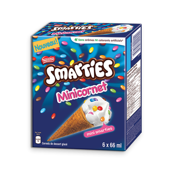 Title text placeholder SMARTIES Mini cônes de désert congelés, emballage multiple, 6 x 66 ml.