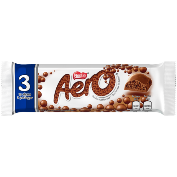 Title text placeholder Tablette de chocolat AERO 3 pièces à partager, 63 grammes.