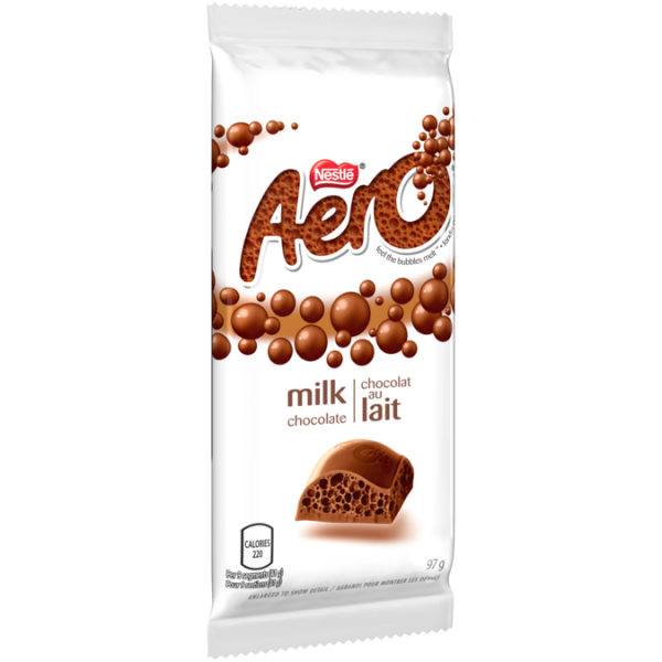 Title text placeholder Barre de chocolat au lait AERO, 97 grammes.