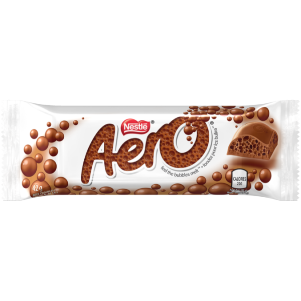 Title text placeholder Barre de bulles au chocolat au lait AERO, 42 grammes.