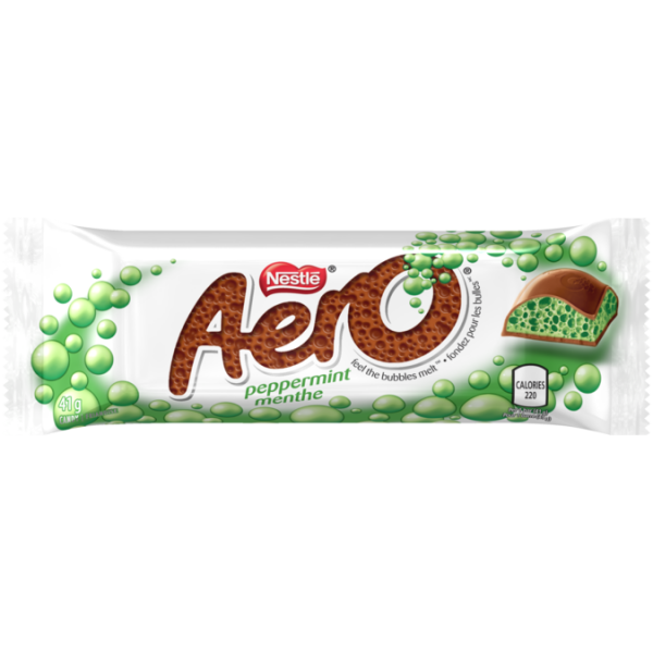 Title text placeholder AERO Peppermint Bubble Chocolate Bar, 41 grams.
