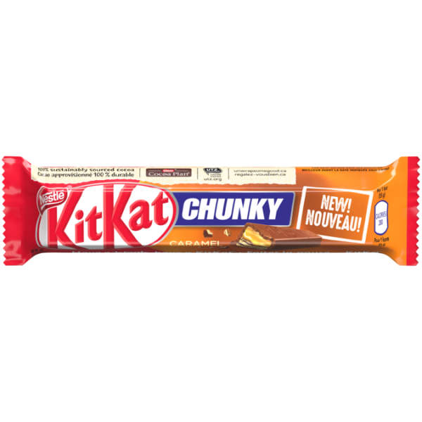 Title text placeholder KIT KAT CHUNKY Caramel Wafer Chocolate Bar, 55 grams.