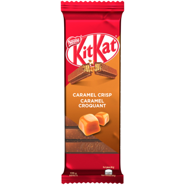 Title text placeholder KIT KAT Chocolate Caramel Crisp, 120 grams.