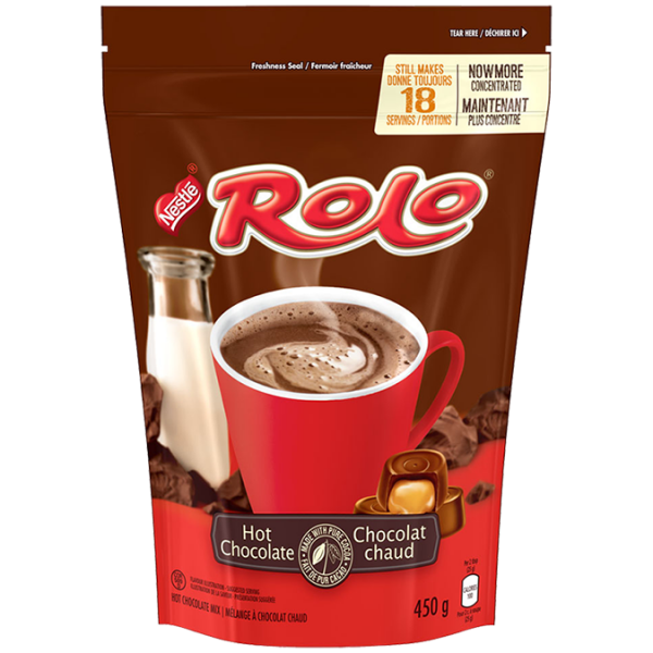 Title text placeholder ROLO Chocolat chaud en poudre, 450 grammes.