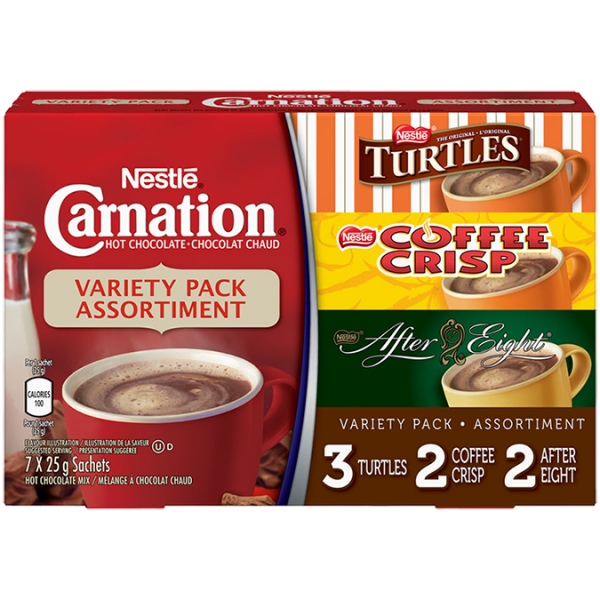 Title text placeholder CARNATION, Poudre de chocolat chaud aromatisé, 7 sachets de 25 g.