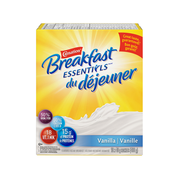 Title text placeholder CARNATION Breakfast Essentials Vanille, portions de 10x40 grammes