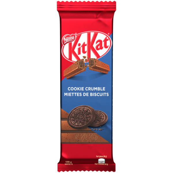 Title text placeholder KIT KAT Cookie Crumble Wafer Chocolate Bar, 120 grams.