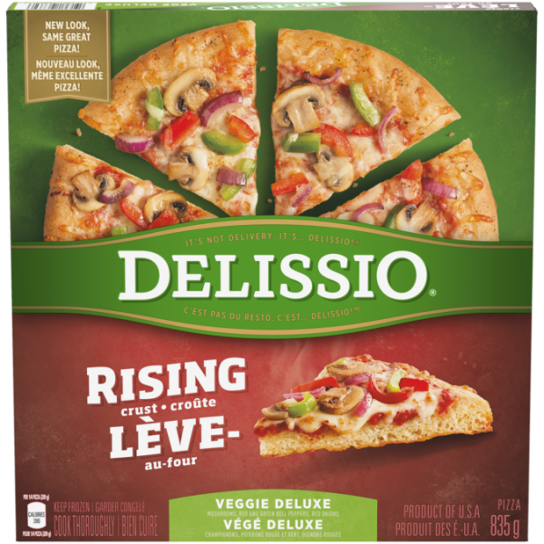 Title text placeholder DELISSIO Rising Crust Deluxe Pizza, 835 grams.