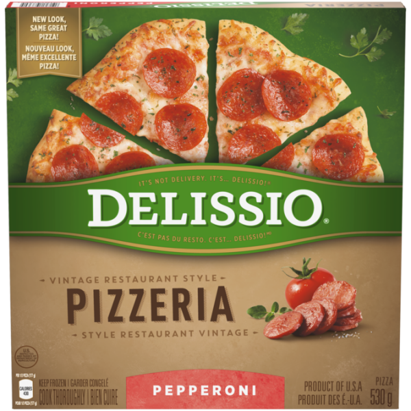 Title text placeholder DELISSIO Pizzeria Vintage Pepperoni Pizza, 530 grams.