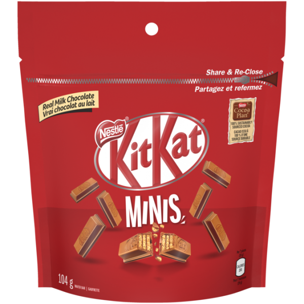 Title text placeholder KIT KAT Chocolate Minis, Resealable Bag, 104 grams.
