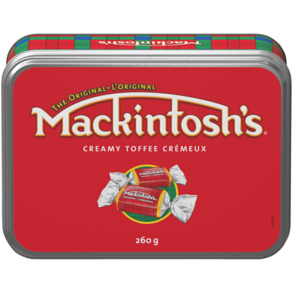 Title text placeholder MACKINTOSH Crémeux Toffee Tin, 260 grammes.
