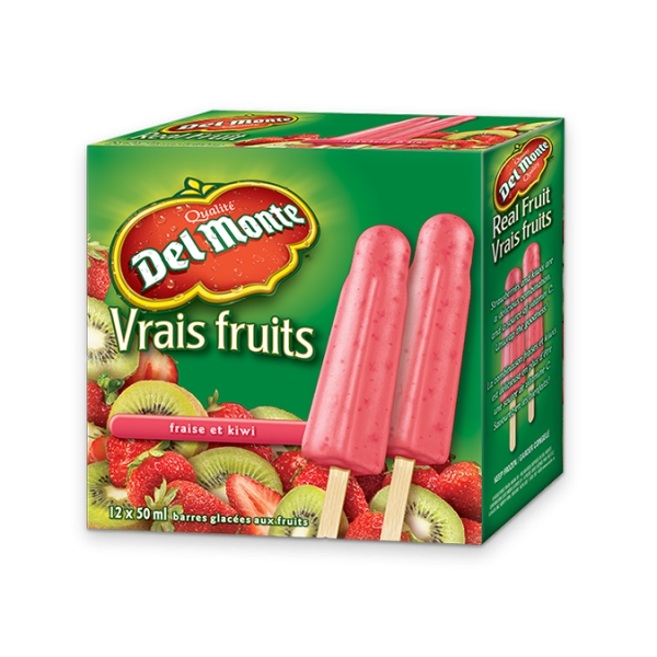 Title text placeholder DEL MONTE Barres de fruits surgelées aux fraises et kiwis aux vrais fruits, boîte de 12 x 50 ml