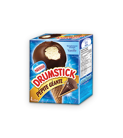 Title text placeholder DRUMSTICK Cônes de désert surgelés à la vanille simplement trempés, emballage multiple, 4 x 135 ml.
