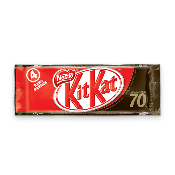Title text placeholder KIT KAT 70% Cocoa Chocolate Bar, multipack, 4 x 45 grams.