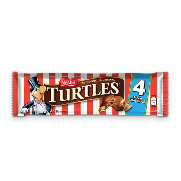 Title text placeholder TURTLES, Tablette de chocolat 4 pièces, 67 grammes.
