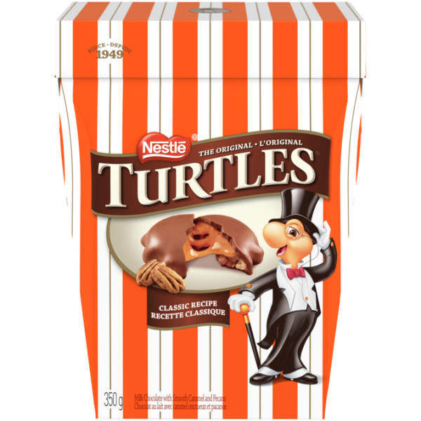 Title text placeholder TURTLES Classic Recipe Chocolates, 350 grams.