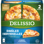 DELISSIO Pizza 3 fromages pour célibataires, 2 portions de 180 grammes.