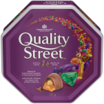 Boîte de fête de qualité STREET, 725 grammes. Assortiment de caramels, crèmes et pralines au chocolat.