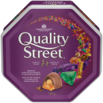 Boîte de fête de qualité STREET, 725 grammes. Assortiment de caramels, crèmes et pralines au chocolat.