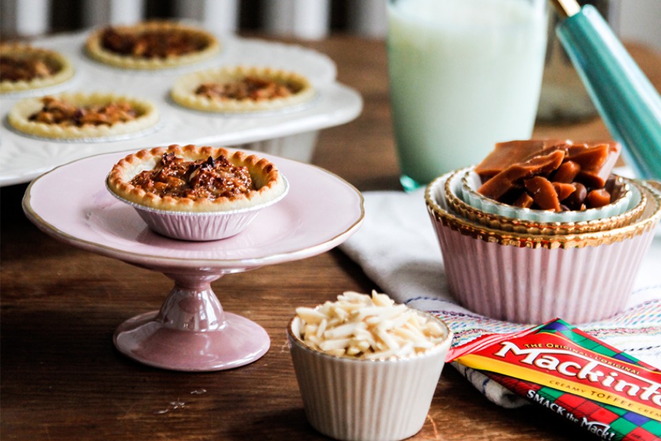 MACK Toffee Mini Tarts Recipe. Delectable clusters of nuts under a sweet toffee glaze.
