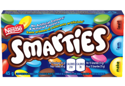 Chocolat au lait enrobé de bonbons SMARTIES. 45 grammes.