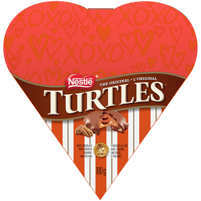 Title text placeholder TURTLES Classic Recipe Valentine’s Heart Gift Box, 100 grams.